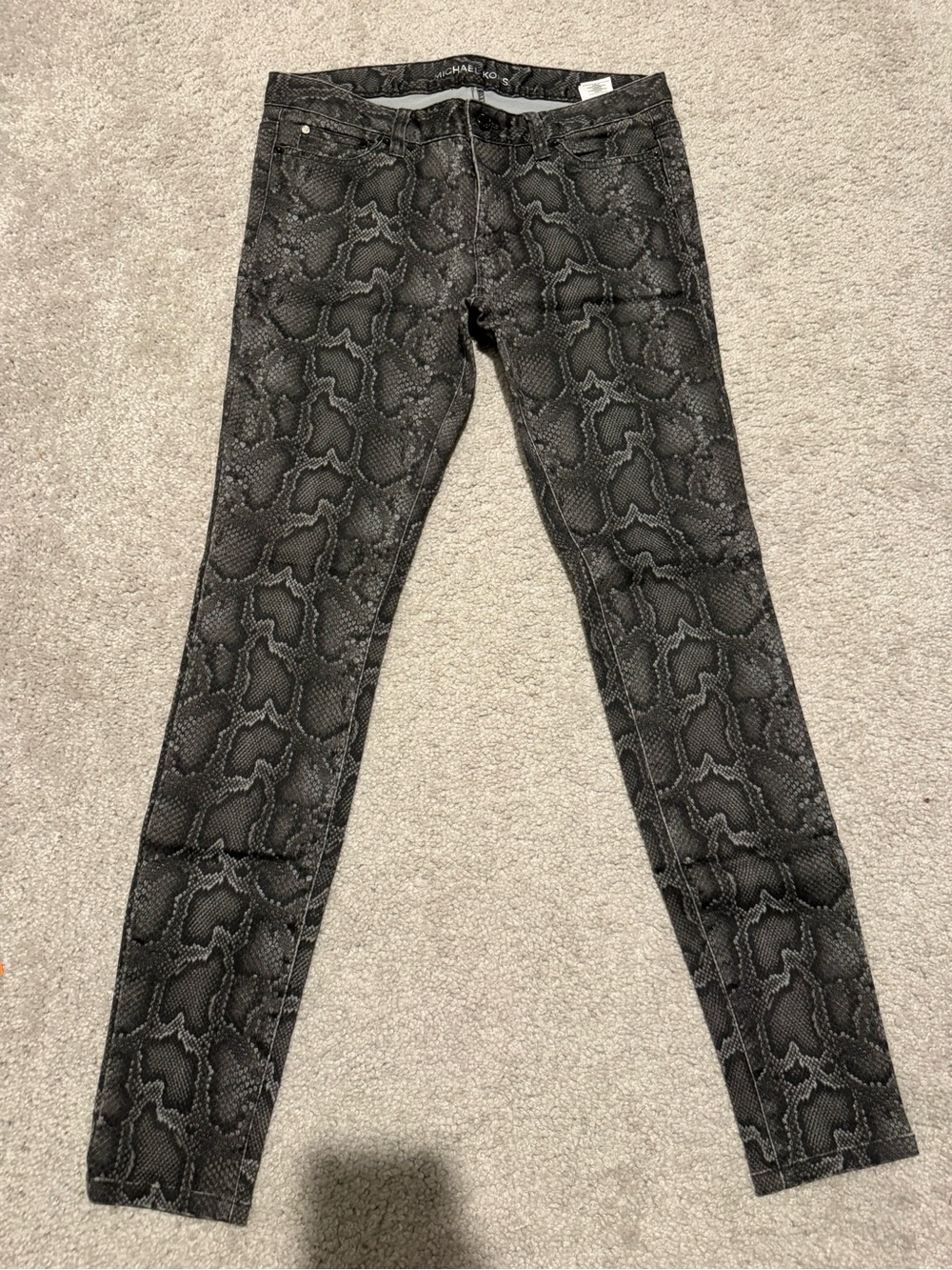 Michael Kors Black & Gray Snake-Print Stretch Pants